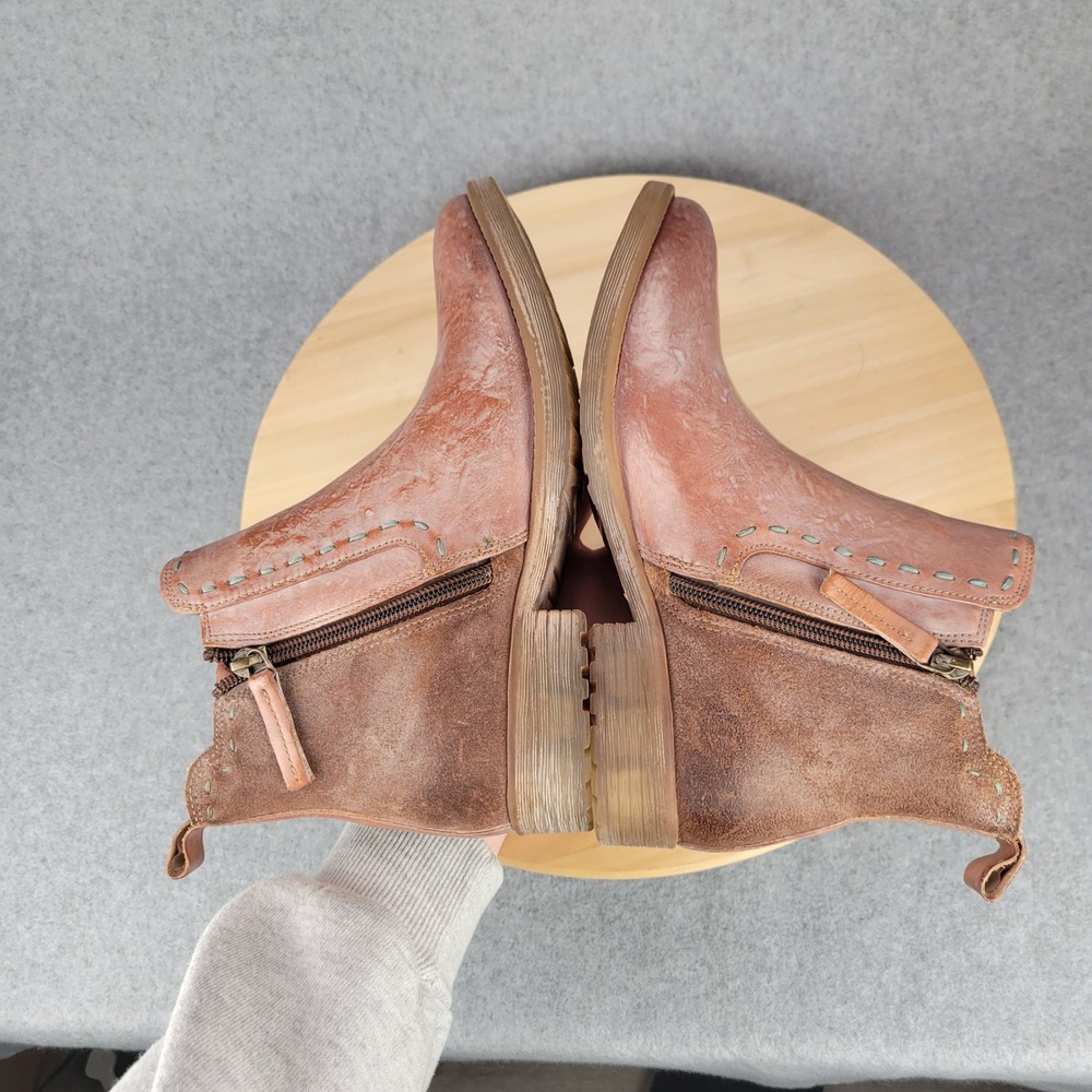 Roan Bed Stu Hostile Chelsea Boots Women 7 Tan Rose Gold Distressed Leather Zip - Picture 7 of 11